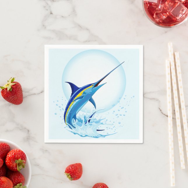 Blue Marlin Jumping out of Ocean Napkin (Insitu)