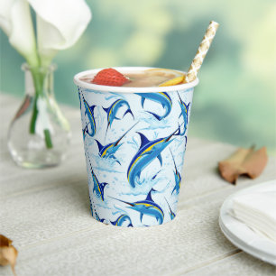 Blue Marlin Jumping out of Ocean Paper Cups
