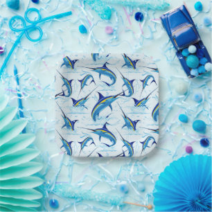 Blue Marlin Jumping out of Ocean Paper Plate