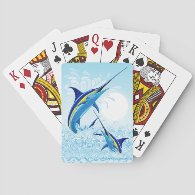 Blue Marlin Jumping out of Ocean Playing Cards (Back)