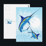 Blue Marlin Jumping out of Ocean Postcard<br><div class="desc">Realistic illustration of a beautiful Marlin Fish Ocean Animal jumping out of ocean. Vector Art copyright BluedarkArt TheChameleonArt.</div>