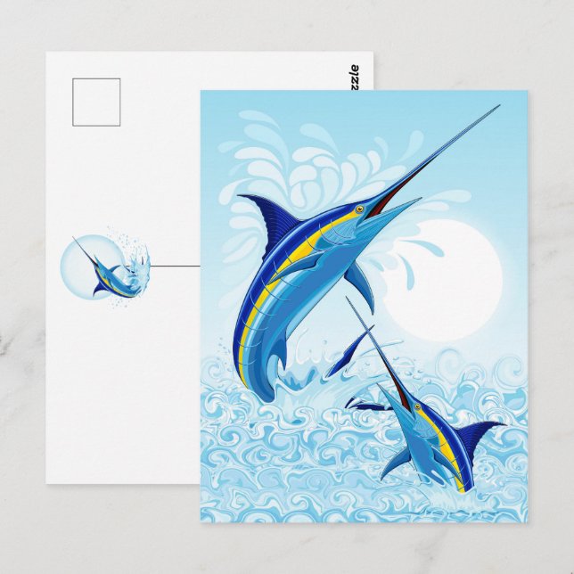 Blue Marlin Jumping out of Ocean Postcard (Front/Back)