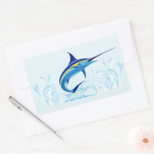 Blue Marlin Jumping out of Ocean Rectangular Sticker