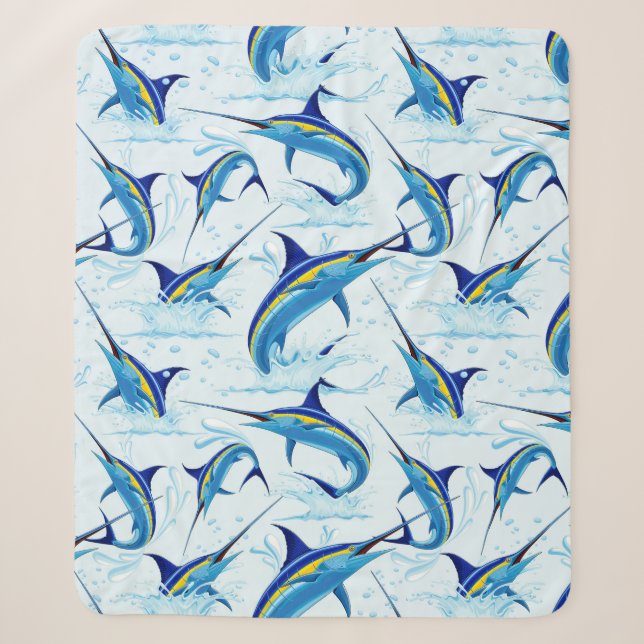 Blue Marlin Jumping out of Ocean Sherpa Blanket (Front)