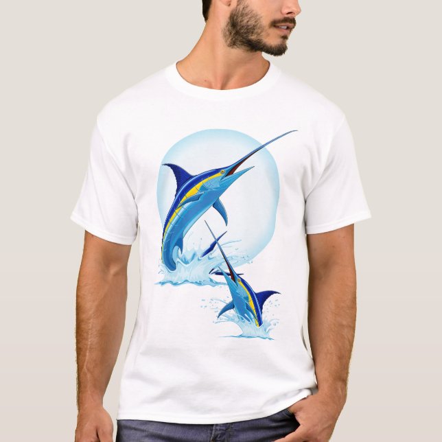 Blue Marlin Jumping out of Ocean T-Shirt (Front)