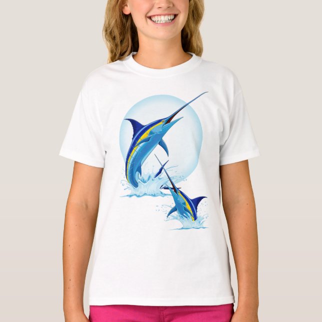 Blue Marlin Jumping out of Ocean T-Shirt (Front)