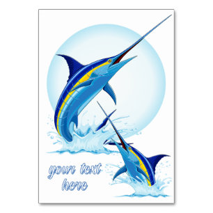 Blue Marlin Jumping out of Ocean Table Number