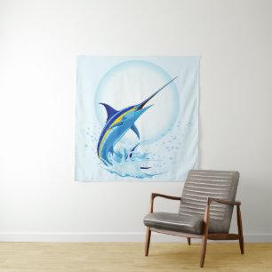 Blue Marlin Jumping out of Ocean Tapestry