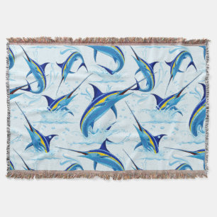 Blue Marlin Jumping out of Ocean Throw Blanket