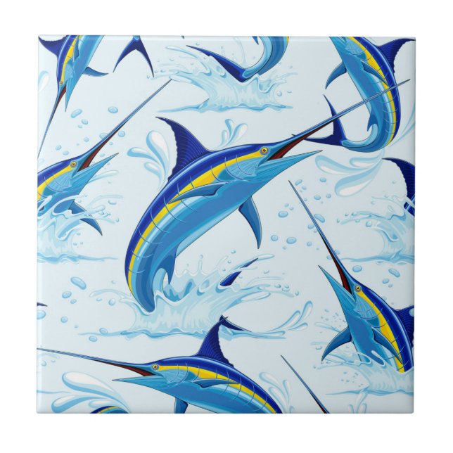 Blue Marlin Jumping out of Ocean Tile (Front)