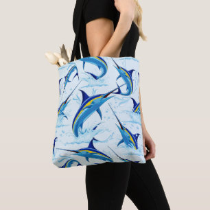 Blue Marlin Jumping out of Ocean Tote Bag