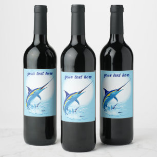 Blue Marlin Jumping out of Ocean Wine Label