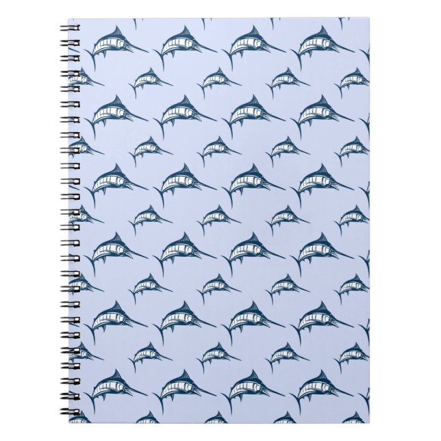 Blue Marlin Pattern Spiral Notebook (Front)