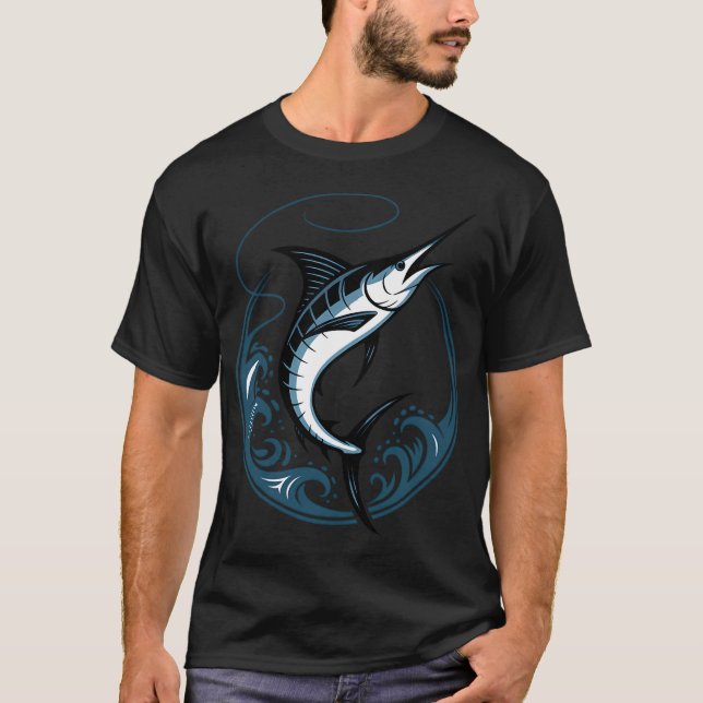 Blue Marlin Power â€“ Blue Marlin Jumping Between  T-Shirt (Front)