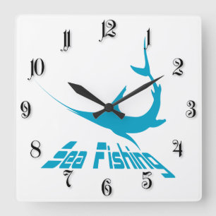 Blue marlin square wall clock