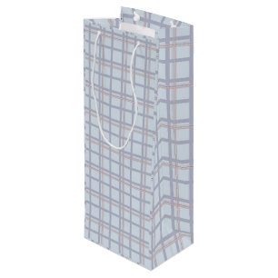 Blue & Maroon Plaid Pattern Wine Gift Bag