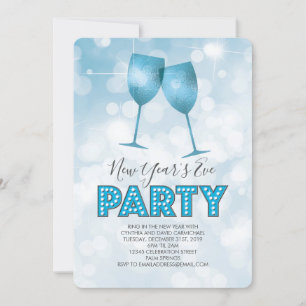 Blue Marquee Lights New Years Eve Party Invitation