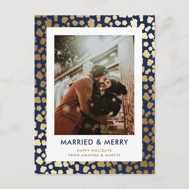 Blue Married and Merry Christmas Photo Postcards (Front)