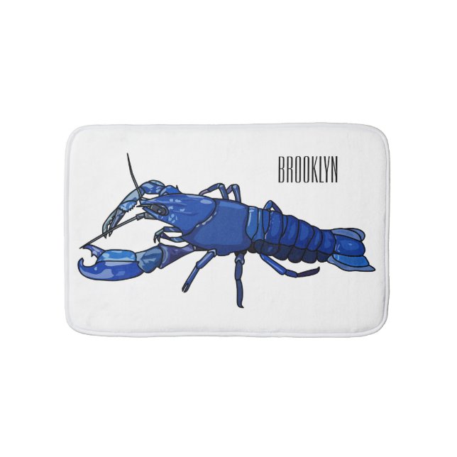 Blue marron crayfish cartoon illustration bath mat (Front)