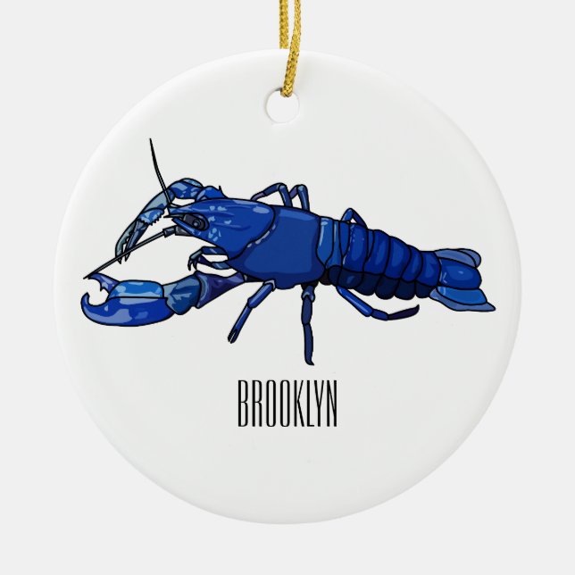 Blue marron crayfish cartoon illustration ceramic tree decoration (Front)