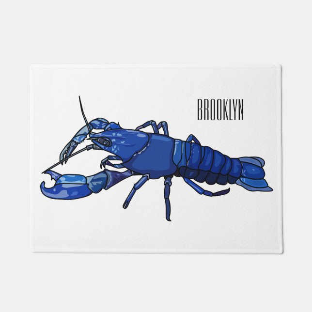 Blue marron crayfish cartoon illustration doormat (Front)