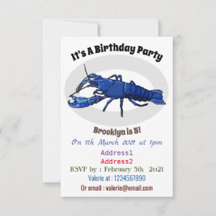 Blue marron crayfish cartoon illustration invitation