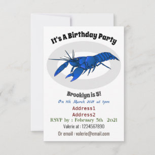 Blue marron crayfish cartoon illustration invitation