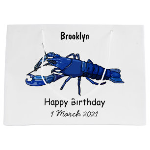 Blue marron crayfish cartoon illustration large gift bag