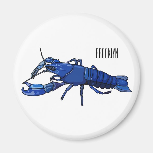 Blue marron crayfish cartoon illustration magnet (Front)