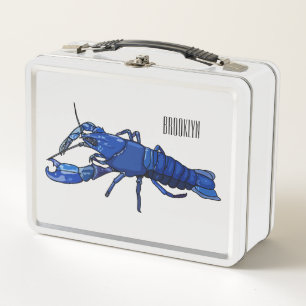 Blue marron crayfish cartoon illustration metal lunch box