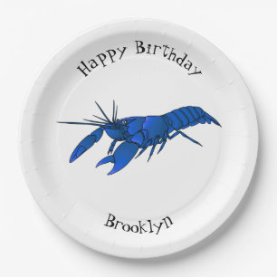 Blue marron crayfish cartoon illustration paper plate