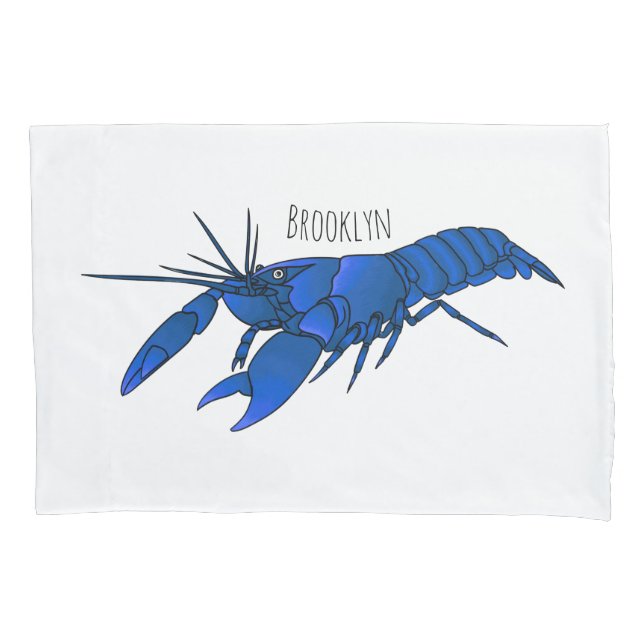 Blue marron crayfish cartoon illustration pillowcase (Front)