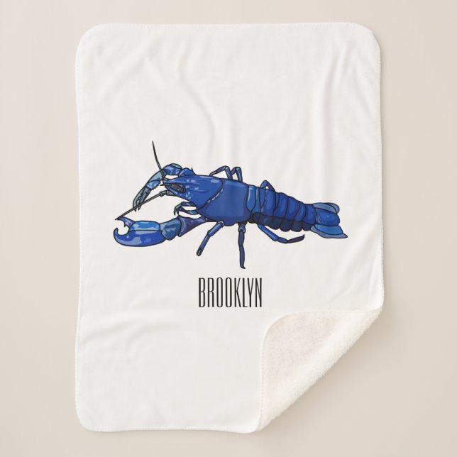 Blue marron crayfish cartoon illustration sherpa blanket (Front)