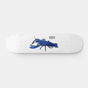 Blue marron crayfish cartoon illustration skateboard