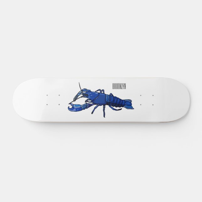 Blue marron crayfish cartoon illustration skateboard (Horz)