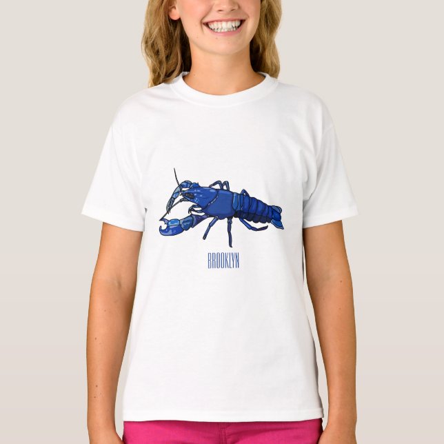 Blue marron crayfish cartoon illustration T-Shirt (Front)