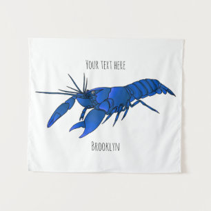 Blue marron crayfish cartoon illustration  tapestry