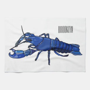 Blue marron crayfish cartoon illustration tea towel