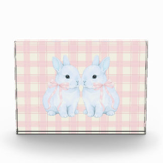 Blue Marshmallow Bunny Rabbits Easter Acrylic Art Photo Block
