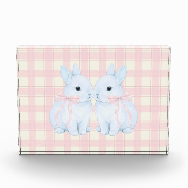 Blue Marshmallow Bunny Rabbits Easter Acrylic Art Photo Block (Front)
