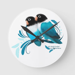 Blue Masked Lovebirds Round Clock