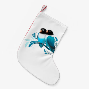 Blue Masked Lovebirds Small Christmas Stocking