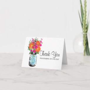Blue Mason Jar and Gerber Daisies Thank You Card