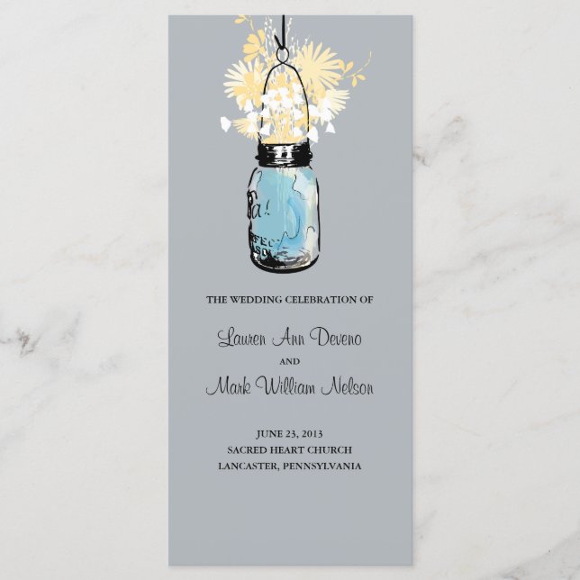 Blue Mason Jar and Wildflowers Program Programme (Front)