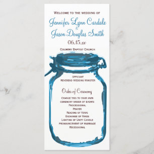Blue Mason Jar Country Wedding Programs Programme