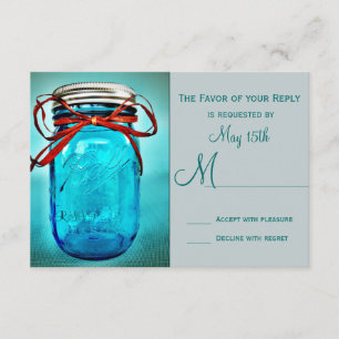 Blue Mason Jar Rustic Country RSVP Cards