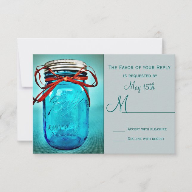Blue Mason Jar Rustic Country RSVP Cards (Front)