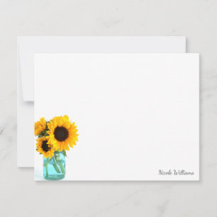 Blue Mason Jar Sunflowers Personalized Stationery Card