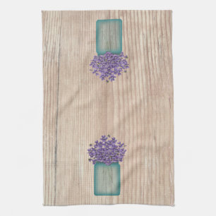Blue Mason Jar Violets Kitchen Towel