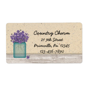 Blue Mason Jar Violets Label